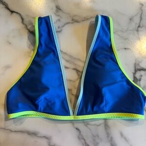 Aerie Blue Bikini Top with Neon Green Trim